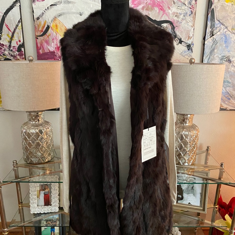 NWT - real Rex Rabbit fur vest with leather belt